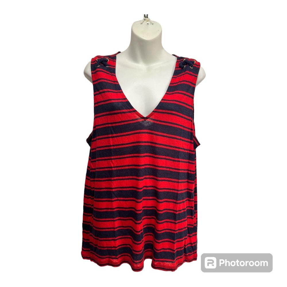 Michael Kors Red and blue sleeveless top size XL with rope detail
